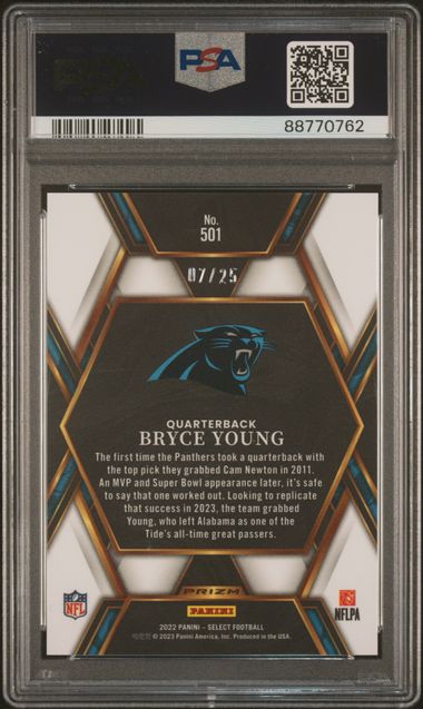 Bryce Young 2022 Panini Select XRC tie-dye prizm rookie card #'d 07/25 PSA 9