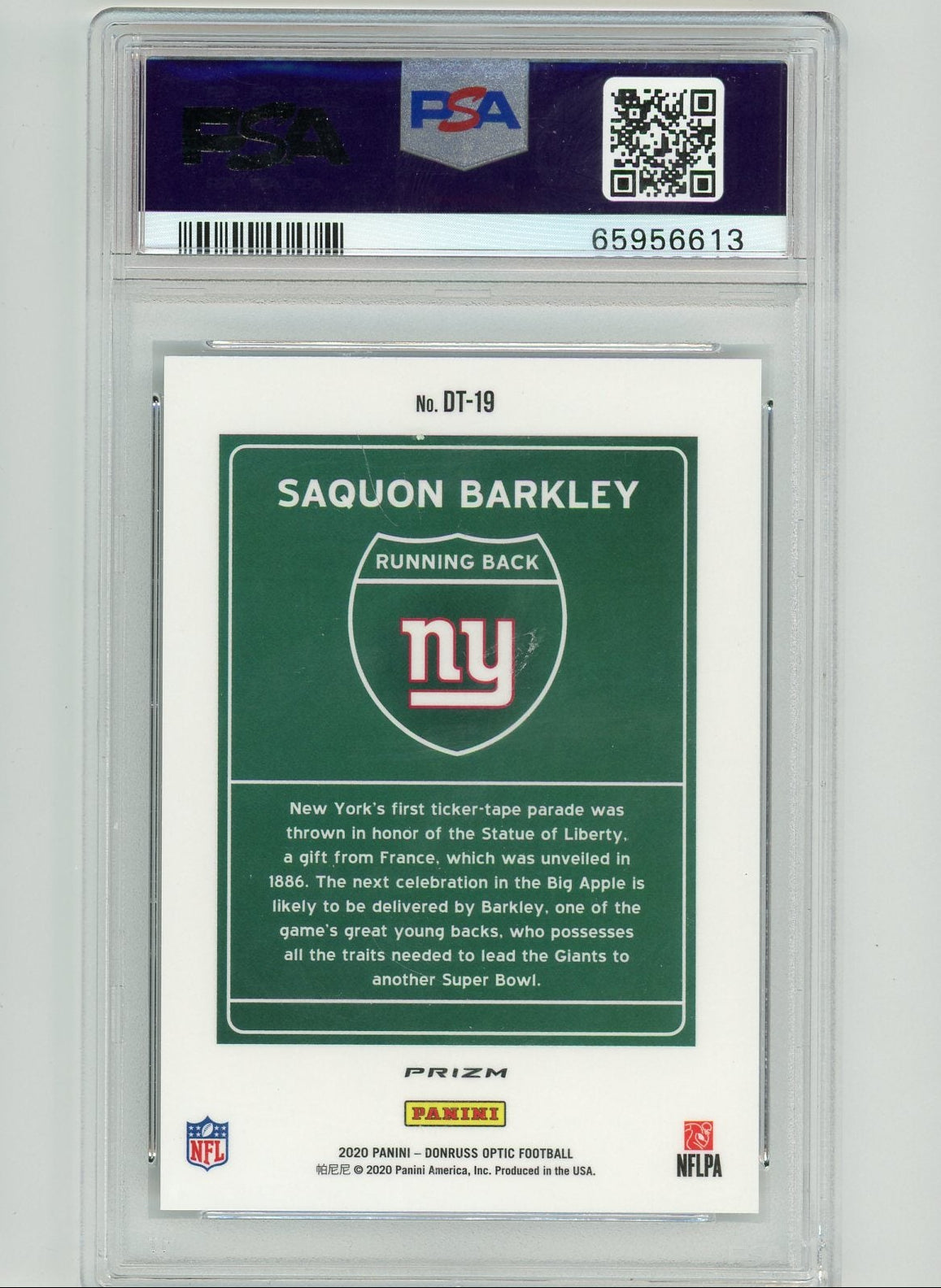 Saquon Barkley 2020 Panini Donruss Optic Downtown PSA 9