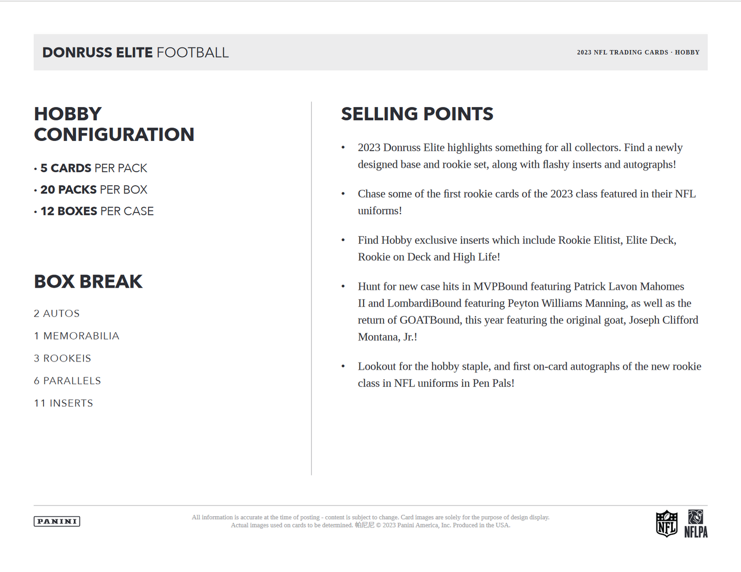 2023 Panini Donruss Elite Football Hobby 12 Box Case
